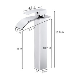 Rzoeox Tall Bathroom Vessel Faucet, Waterfall Design, Chrome Finish, Single Handle, 1 Hole, Drip-free Ceramic Filter Element