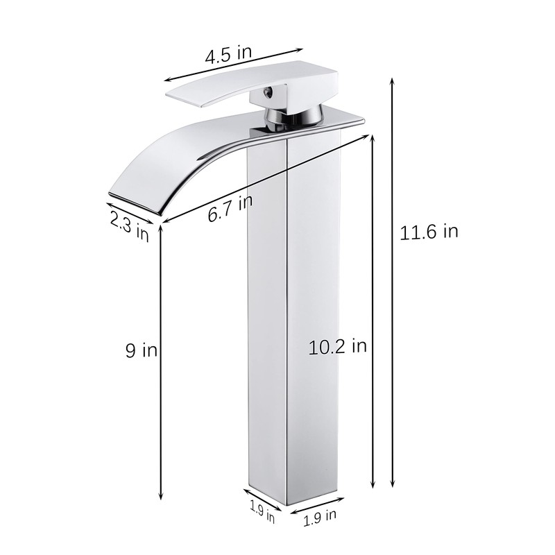 Rzoeox Tall Bathroom Vessel Faucet, Waterfall Design, Chrome Finish, Single