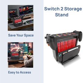 OLYGIVE Switch 2 Game Storage Tower, Switch 2 Stand Holder with Game Disk Rack and Controller Holder