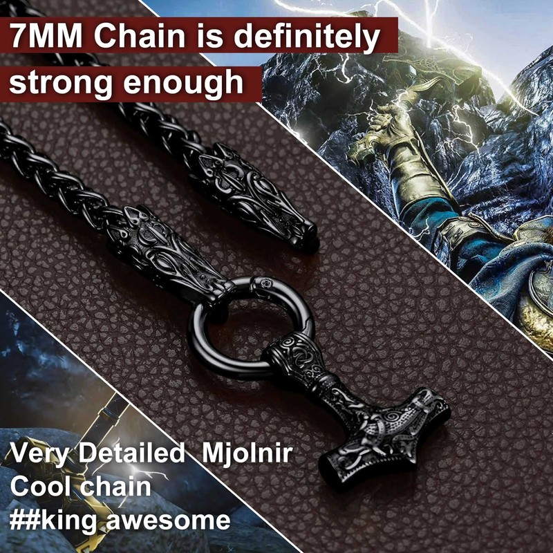 ChainsProMax Thor’s Hammer Pendant Viking Jewelry for Men 28inch Black