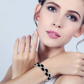 Ever Faith Cubic Zirconia Wedding Bridal Bracelet, 2 Layers Teardrop CZ Tennis Bracelet for Women Girls Black Silver-Tone