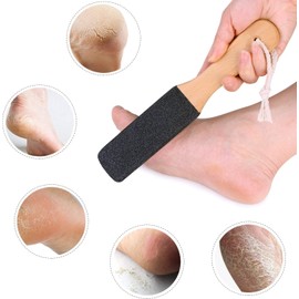 2 Pieces Foot File Callus Remover Heel Grater Wooden Handle Foot Scrubber Pedicure File Foot Filer for Dead Skin Professional (Black, One size)