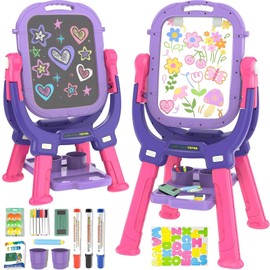 Ylovetoys Easel for Kids, Toddler Art Easel Adjustable Standing, Magnetic Double Sided Easel with Painting Accessories Gift for Boys and Girls (Purple red)