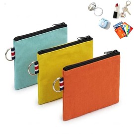 3 Pack Small Canvas Zipper Pouch with Metal Ring, 4.25 x 4.25 Inch Mini Travel Organizer Bag for Makeup Coins Keys Earphones, Portable Cloth Case in L