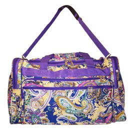 22 inch Fashion Multi Pocket Gym Dance Cheer Travel Carry On Duffle Bag with Bottle Holder (Blank - Multi Purple Trim)