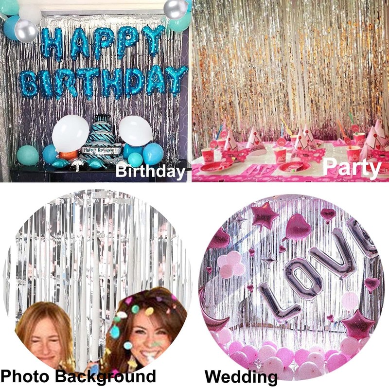 2 Pack 3.3 x 6.6 ft Pink Metallic Tinsel Foil