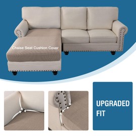 H.VERSAILTEX Sectional Couch Covers 1 Piece Chaise Slipcover L Shape Separate Cushion Couch Chaise Cover for Both Left/Right Sectional Couch, Sand