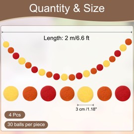 uxcell 4pcs Pom Pom Garland 6.6 ft 30 Balls Colorful Felt Ball Garland for Wall Christmas Tree Decor Birthday Banner Easter Party Decorations, Red, Orange, Yellow