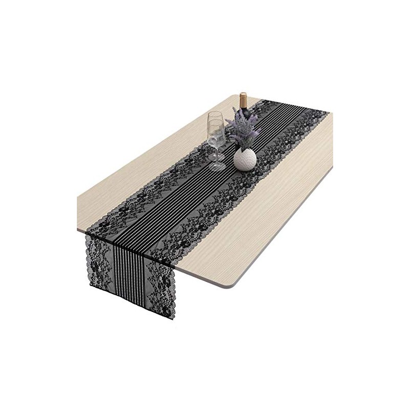 mookaitedecor Black Lace Table Runner for Wedding Decor,Embroidered Floral Table
