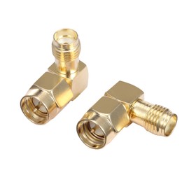 CK RF SMA Female to SMA Male Right Angle Adapter Copper Gold-Plating 50 ohms Coaxial Cable Radio Router WiFi Antenna Walkie-Talkie Mobile Communication Pack of 2