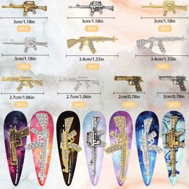 20 Pcs 3D Gun Nail Charms, MIKIMIQI Alloy Diamonds Gun Nail Art Charms Metal Guns Nail Art Decorations Rifle Gun Nail Rhinestones for Nail Art Craft Retro Manicure Accessories, 10 Styles