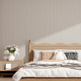 HyunHome Mocha Brown Faux Grasscloth Wallpaper Peel and Stick Linen Textured 24"x394" Upgraded Thick Self-Adhesive Waterproof Neutral Decorative Contact Paper Vinyl Film Roll for Wall Bedroom Kitchen