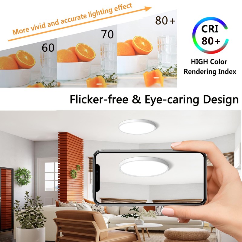 CHARYJOD LED Flush Mount Ceiling Light Fixture 12Inch, 24W Flat