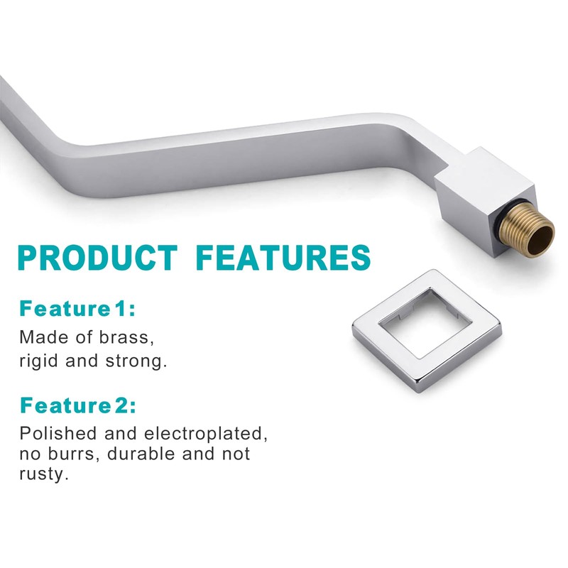 16 Inch S Shape Chrome Shower Head Arm, Square Wall