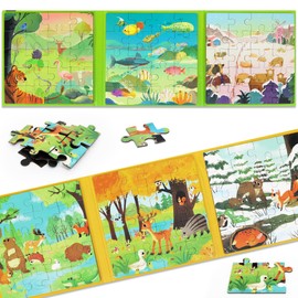 Toddler Puzzles Ages 3-5 -2PK Magnetic Puzzle Book with Animals - Airplane Activities for Toddlers 3-5 - Educational Magnetic Puzzles for Kids Ages 4-6 - Great Gift Idea(2PK Season Animals)