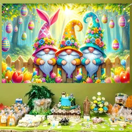 BlissYard Happy Easter Banner 71x43 Inch Easter Photo Backdrop Banner Cute Dwarf Outdoor Decoration Big Banner Easter Colorful Eggs Party Backdrop Banner Spring Party Decorations