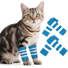 ROZKITCH Pet Dog Elbow Protector Dog Elbow Sleeve, 2PCS Front Leg and 2PCS Back Leg Knee, Elbow Wrap Leg Warmer Wrap Protector, Pet Elastic Knitted Breathable Protective BlueStripe S