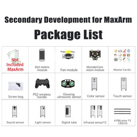 Secondary Development for MaxArm Upgrade, Sensor Kits, WonderCam Vision Module, PS2 Handle, Glowing Ultrasonic, Color/Touch/Sound/Light/Digital Tube Sensors (Not Included MaxArm Robot Arm)