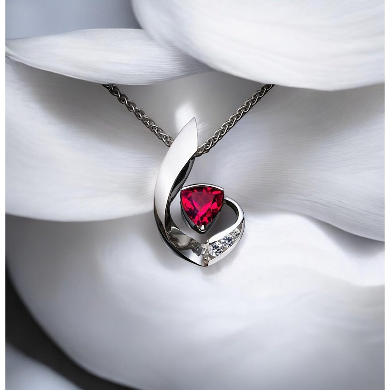 Geometric Ruby Necklace - Decorated with white sapphire - Trillion
