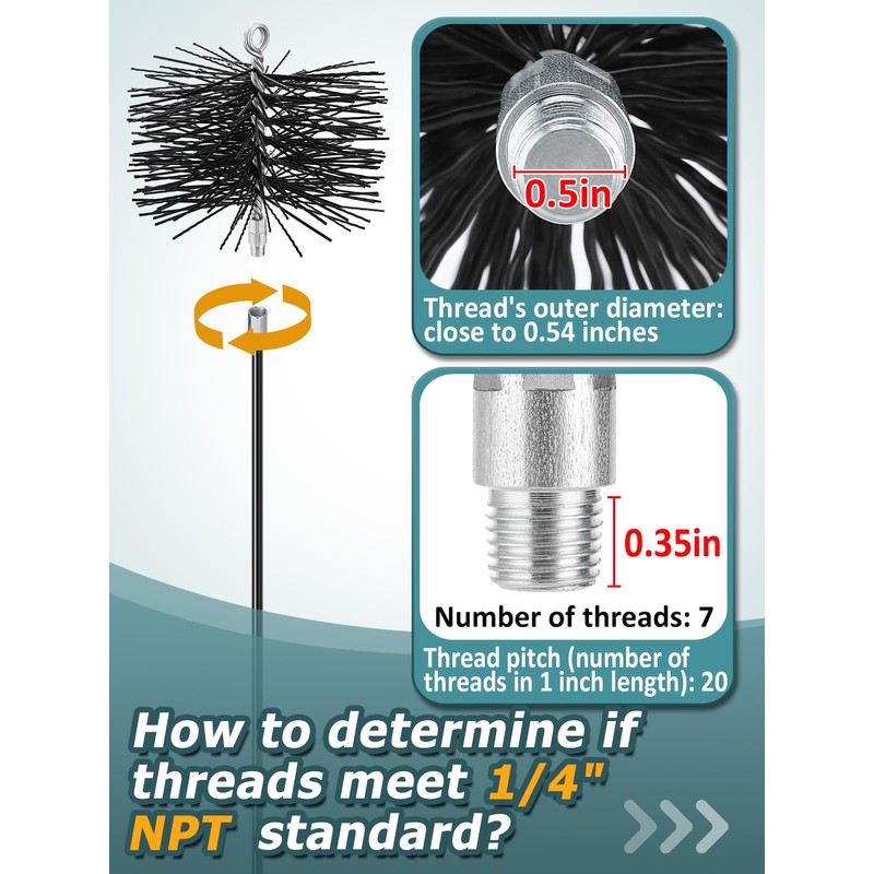 Chimney Cleaning Brush with Standard 1/4" NPT End Fitting -