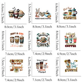 9pcs Coffee Flower Iron On Decals Thermal Transfer Stickers for Clothing Appliqued Sublimation Patches Iron On Transfer Designs Heat Press Vinyl for Shirts Pillow Covers