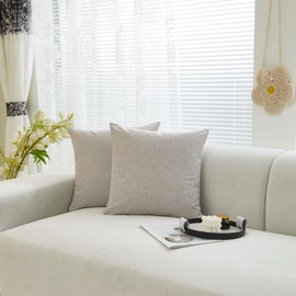 Sunday Praise Linen Decorative Throw Pillow Covers Solid Square Pillow Cases 18x18 Inches Farmhouse Accent Cushion Covers for Sofa Couch Bed&Car,Pack of 2 (Grey)