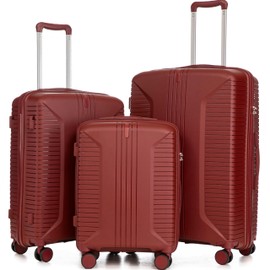 Merax 3 Piece Expandable Hardshell ABS Luggage Sets with Double Spinner, Travel Suitcases with TSA Lock, Red, 20/24/28 Inch