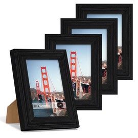 iRahmen 4x6 Picture Frame Set of 4, Black Rustic Retro Photo Frame with Real Glass, Wood Farmhouse Style 4 x 6 Picture Frames for Wall Mount and Tabletop Display