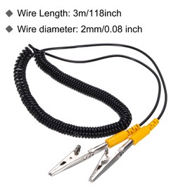 sourcing map ESD Grounding Cable Cord with Alligator Clip, 3.0m/118" Yellow Anti-Static Ground Wire Elastic Cable, for Eliminating Conductor Electrostatic, 2 Pack