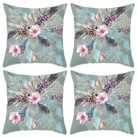 Betadistor Cushion Covers 4 Pack, 18" x 18" Big Flowers Pattern Double Sided Square Pillow Covers with Invisible Zipper Pillow Cases for Sofa Bed Garden, Big Flowers, 511-0218