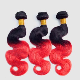 Muaowig Red Body Wave Hair 3 Bundles Ombre Bundles 12 14 16 Inch