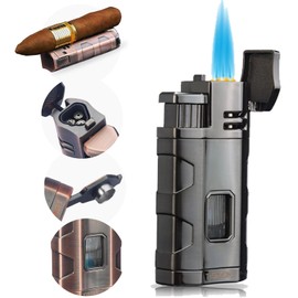 UTRHHVS Encendedor de Antorcha a Prueba de Viento, Triple Chorro de Llama, Gas Recargable de Butano Resistente al Viento Con Caja de Regalo (Sin Butano)