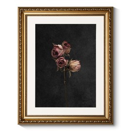 ARPEOTCY Vintage Gold Framed Wall Art, Retro Dark Dried Rose Paintings, Floral Canvas Prints Artwork with Antique Frame, Victorian Wall Picture Decor for Room Gallery Living Room 13x16 inch