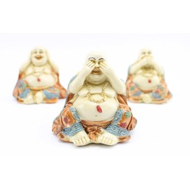 We pay your sales tax 3 Feng Shui Hear See Speak No Evil Happy Face Laughing Buddha Figurine Home Decor Statue Gift/Birthday Gift/House Warming Gift