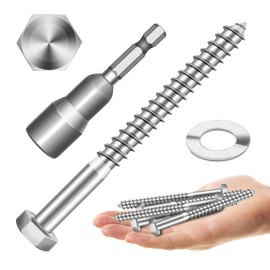 MYWISH (8Sets) 3/8" x 4" Hex Head Lag Bolts, Heavy Duty Lag Screws with Washers, 304 Stainless Steel Bolts 18-8, Lag Screws Wood Screws, Partial Thread Bright Finish, 3/8 Bolt