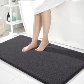 OLANLY Thick Memory Foam Bath Mat Rug 44x24, Extra Soft Absorbent Bathroom Rug, Quick Dry Bath Mats, Non-Slip, Machine Washable Carpet for Bathroom, Tub and Shower, Home Decor Accessories, Dark Grey