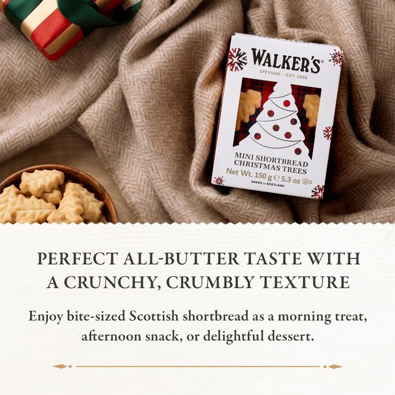 Walker's Shortbread Christmas Tree Shaped Mini Holiday Cookies, Pure Butter