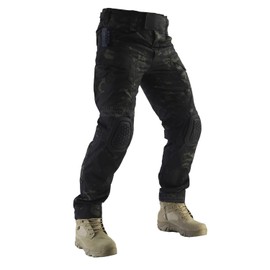 ZAPT Combat Pants Men's Airsoft Paintball Tactical Pants with Knee Pads Hunting Camouflage Military Trousers (M, Camo Black)