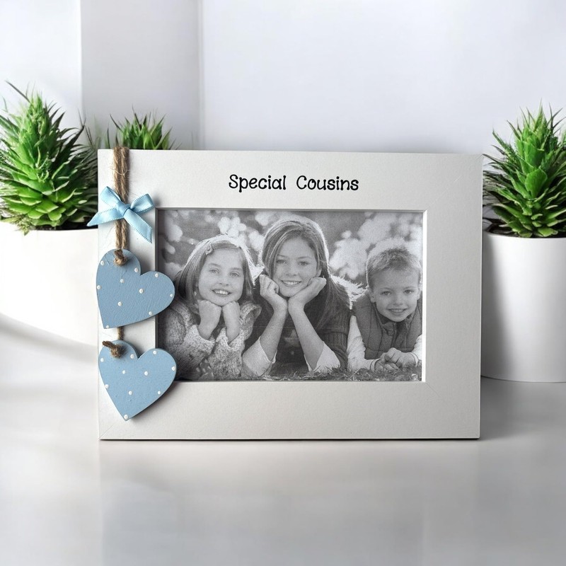 Special Cousins White Wooden Picture Frame 6x4 in with Blue