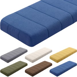 Wenqik Bench Cushion 42x16x4 Inch for Indoor Furniture Velvet Kitchen Dining Bay Window Seat Cushion Waterproof Tufted Thicken Bench Pad Anti Cat Scratch Non Slip for Outdoor Patio Porch Swing, Blue