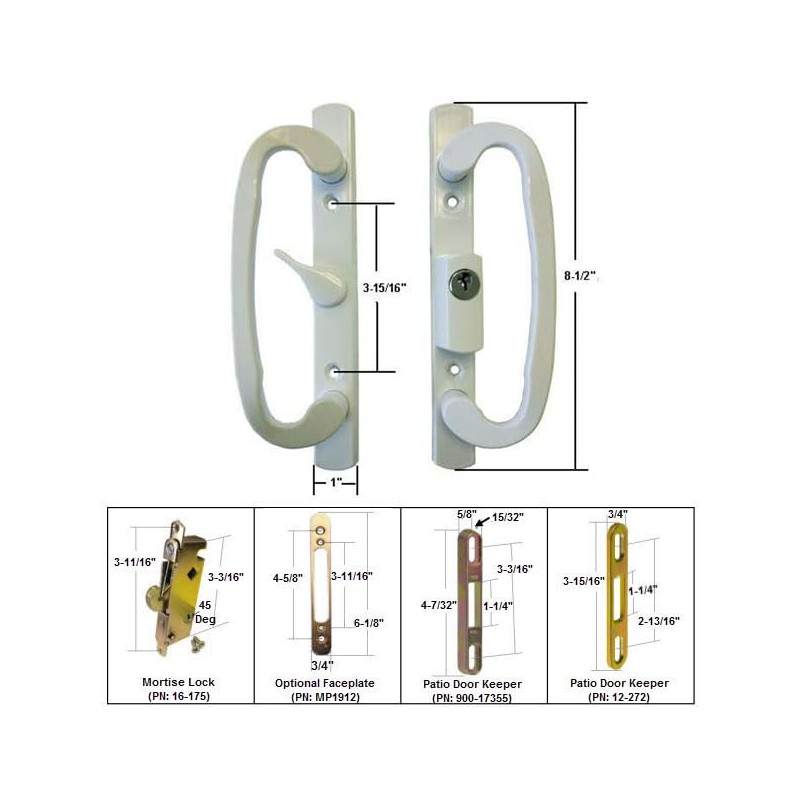 Sliding Glass Patio Door Handle Kit with Mortise Lock, Face