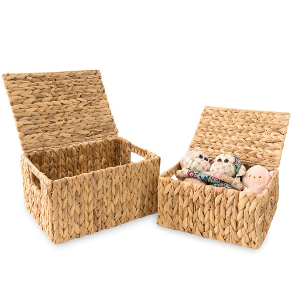 Wicker Storage Baskets with Lid, Set 2 Basket With Lid