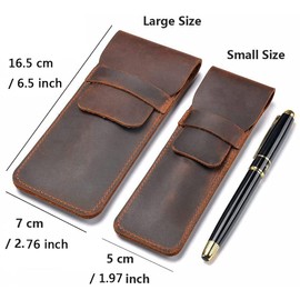 Leather Pencil Case with Slip Tab Crazy Horse Pen Holder for Stationery Brown (S)