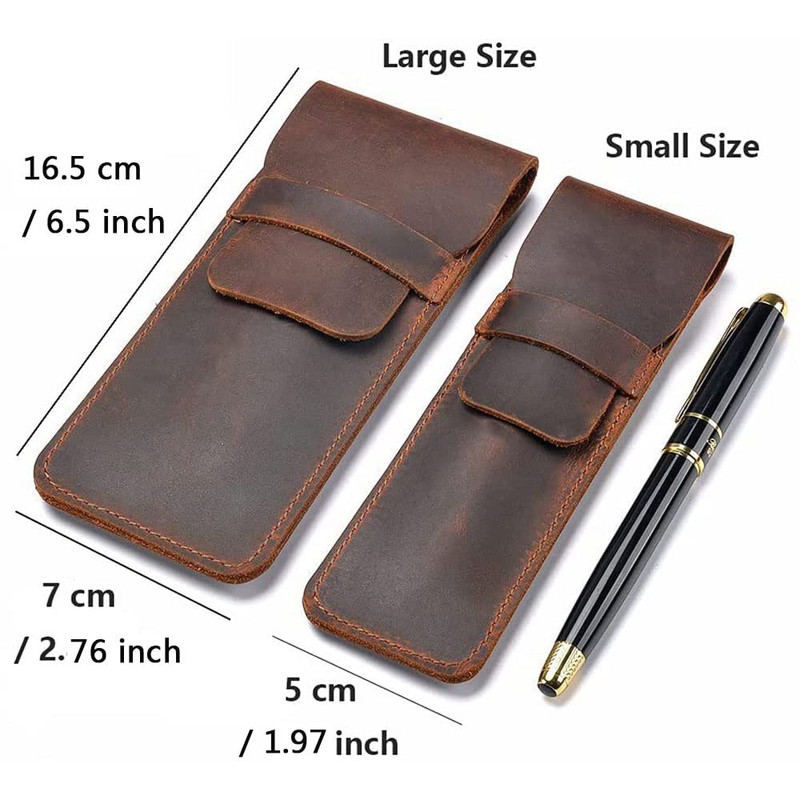 Leather Pencil Case with Slip Tab Crazy Horse Pen Holder