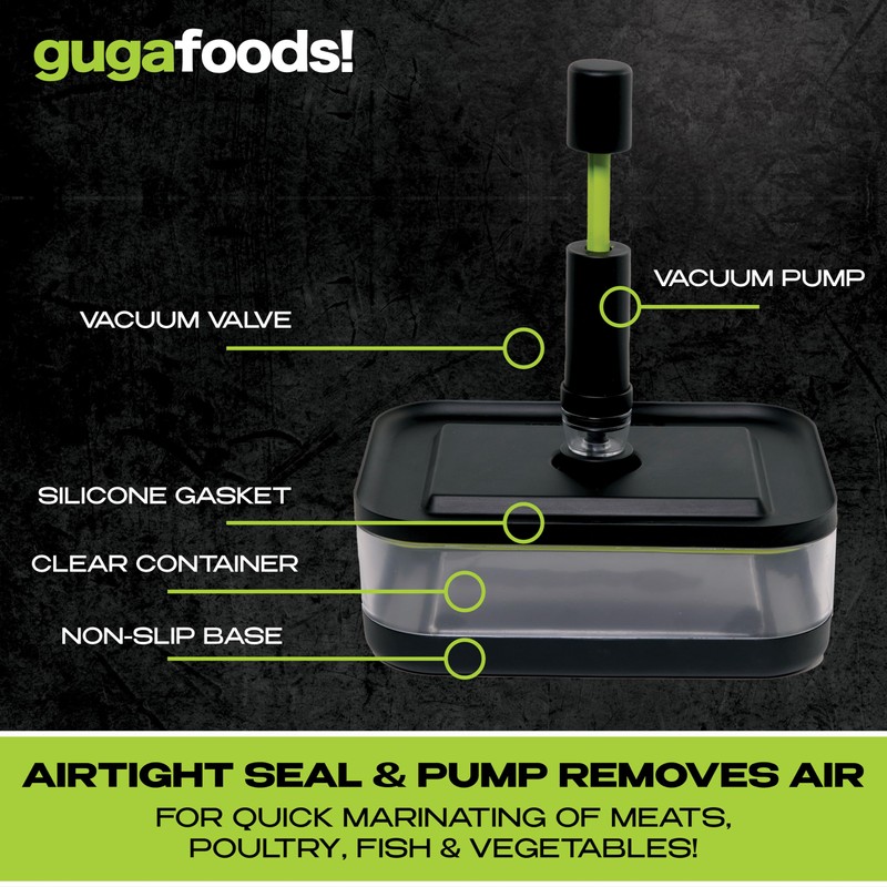Guga Foods Vacuum Seal Marinade Container Set, Air Sealed Pump,