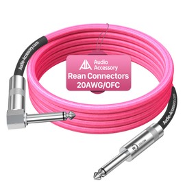Right Angle Guitar Cable 10 ft, Nylon Braided Kevlar-Reinforced, Neutrik REAN Connector, 20AWG 99.99% OFC 1/4 Instrument Cable, Dual Shielded Amp Cord for Fender Electric Guitar, Neon Pink