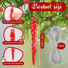 Vercraft 36 Pcs Christmas Tree Icicle Ornaments 2.36 Inches Mini Acrylic Icicle Hanging Decorations for Xmas New Year Winter Wedding Party(Red)