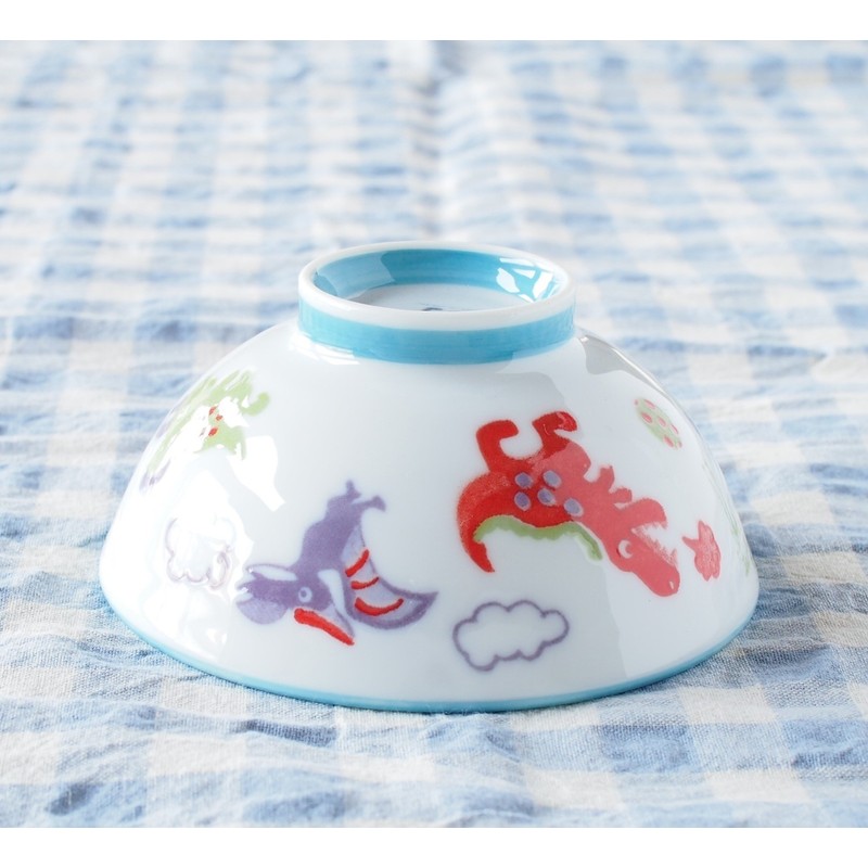 Minoru Ceramic Kids Bowl Dinosaur White 4965583706199