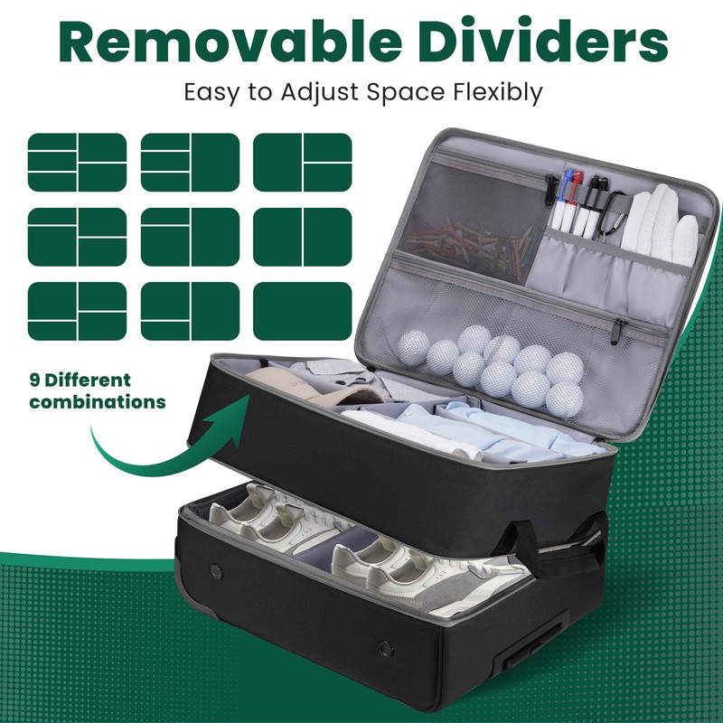 Speqerk Golf Trunk Organizer with Wheels, 2 Layer Golf Organizer