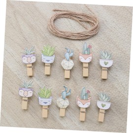 BIUDECO Creative Cactus Wooden Photo Clips 10/Pack Memo Photo Note Holder Rope